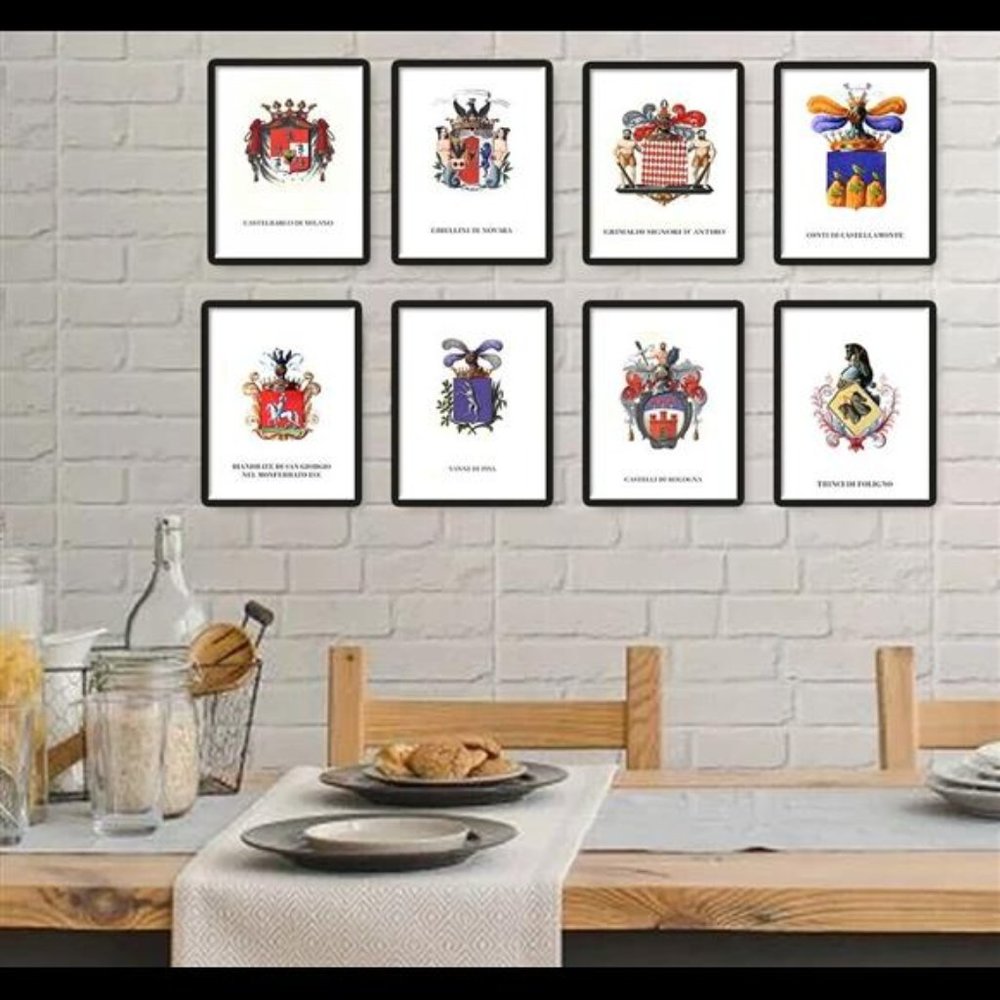 Vintage Medieval Italian Family Crests Coat of Arms Wall Art Prints Set of 8
